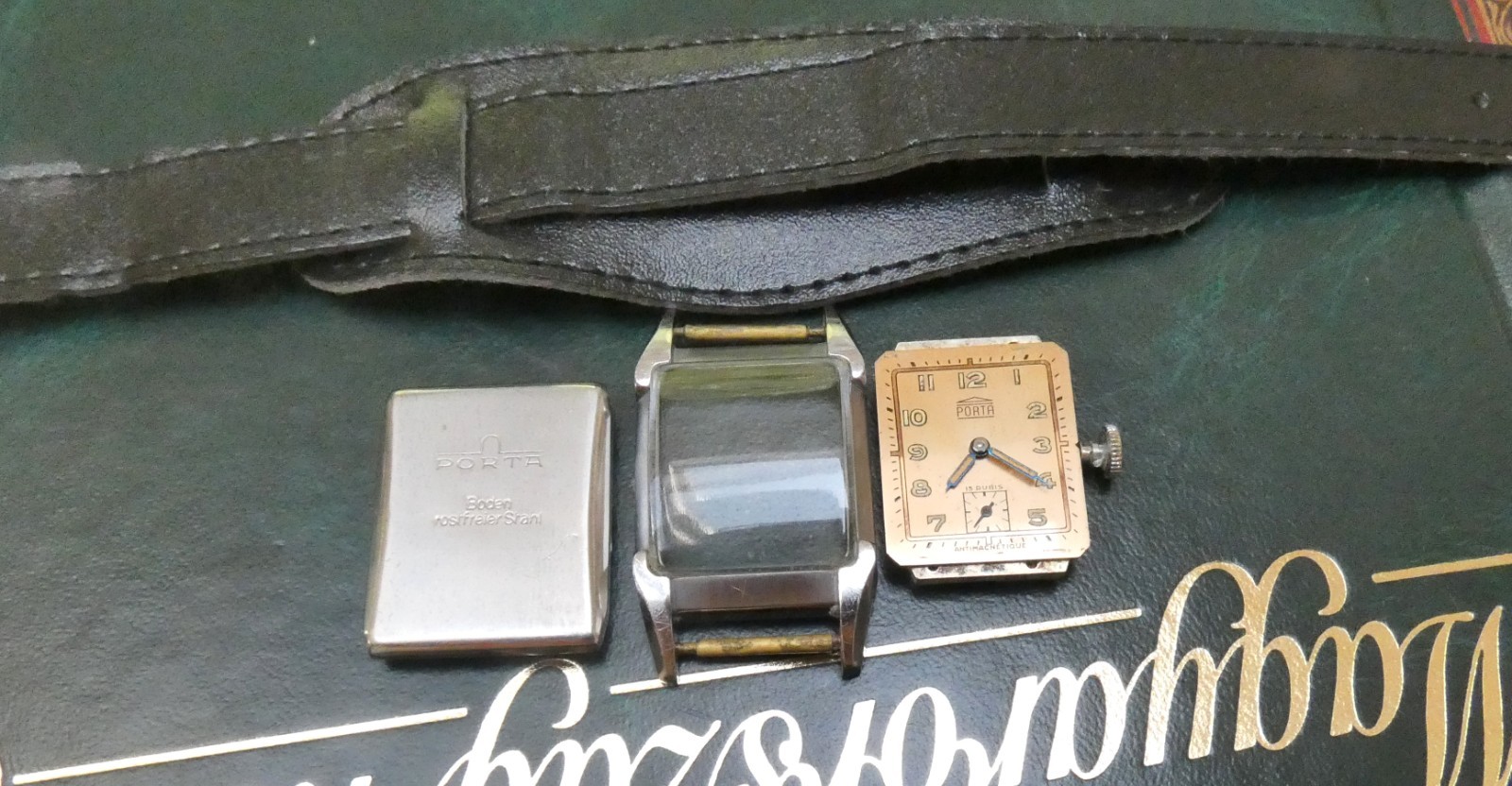 Vintage Art Deco PORTA 1930s German Tank Watch PUW 15 Rubis Tested Works Great