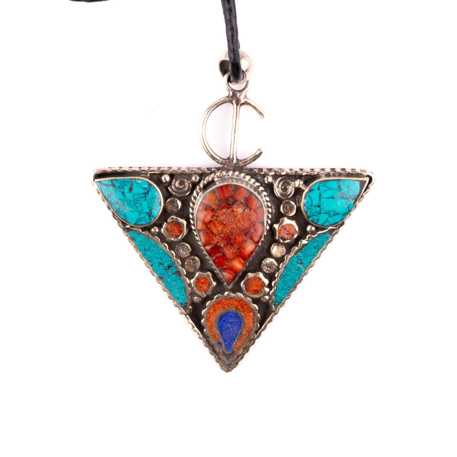 Tibetan Pendant, Tazerzit Pendant, Turquoise Stone Amulet, Coral & Lapis Lazuli
