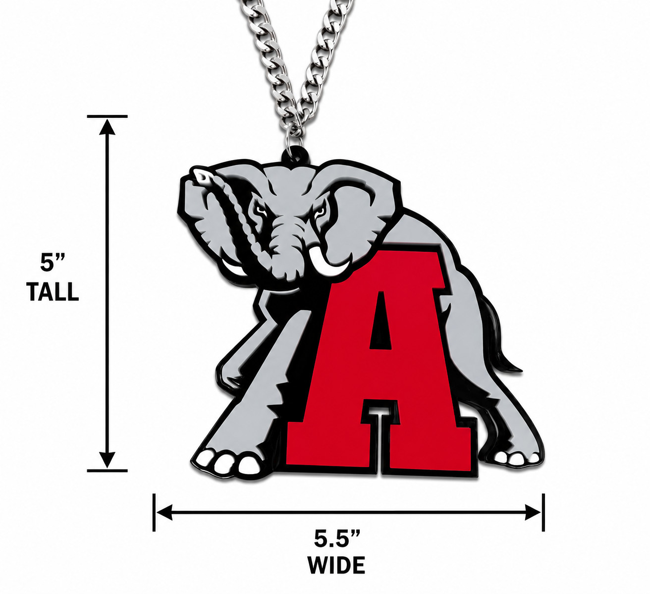 Alabama Crimson Tide Elephant Acrylic Fan Chain Necklace Pendant Red Black Silve