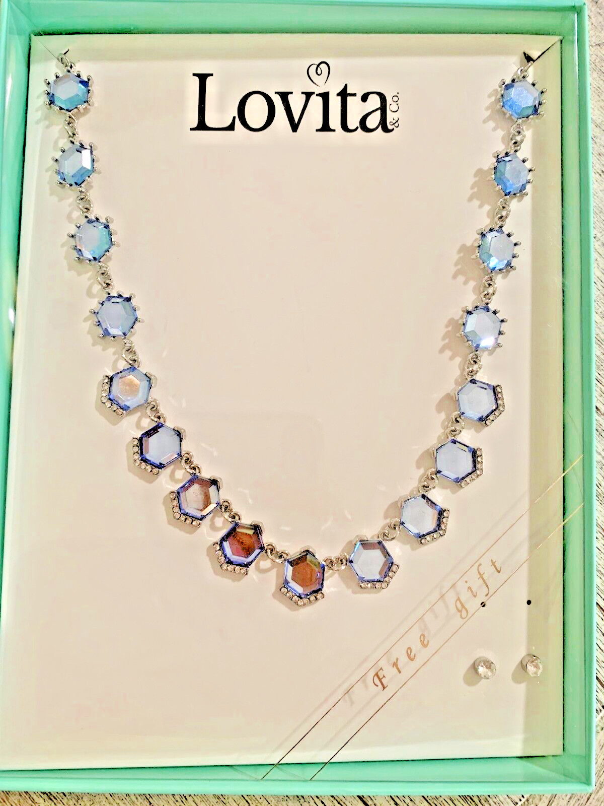 Lovita & Co 18″ Blue Crystal Necklace Set w Stud Earrings Wedding Set