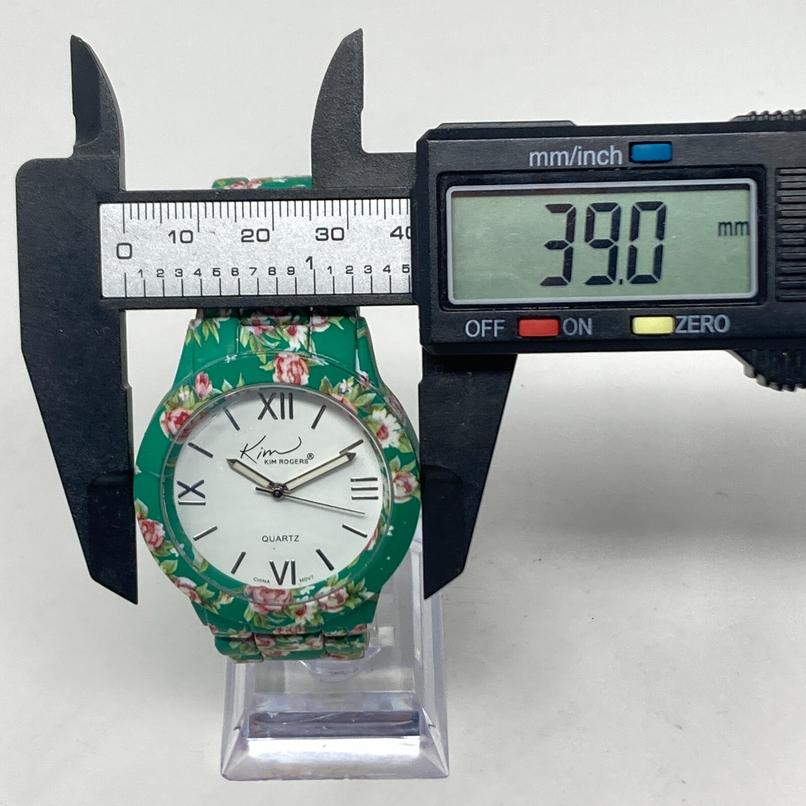 Kim Rogers Women’s Watch 39mm Green Pink Floral Spring Round New Battery 7″