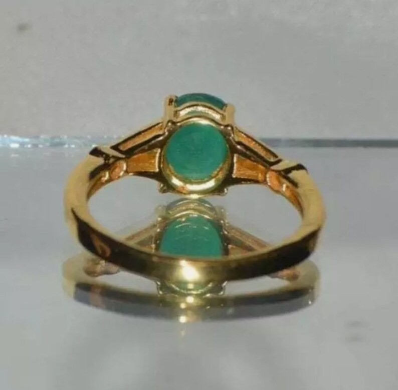 2.80 Ct Natural Emerald Art Deco Vintage Engagement Ring 14K Yellow Gold Finish