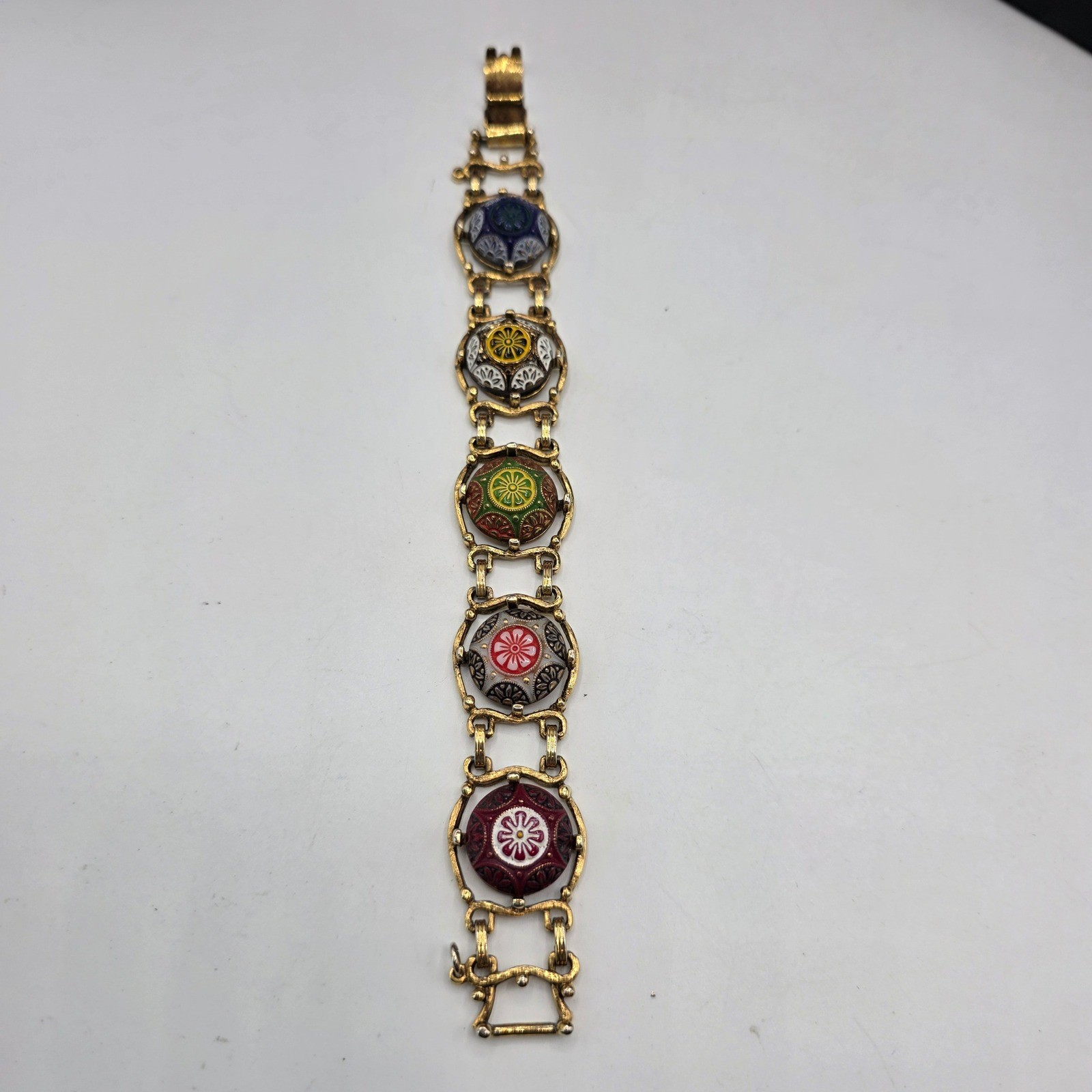 Celebrity NY Vintage Gold Tone Floral Glass Cabochon Necklace Bracelet Set