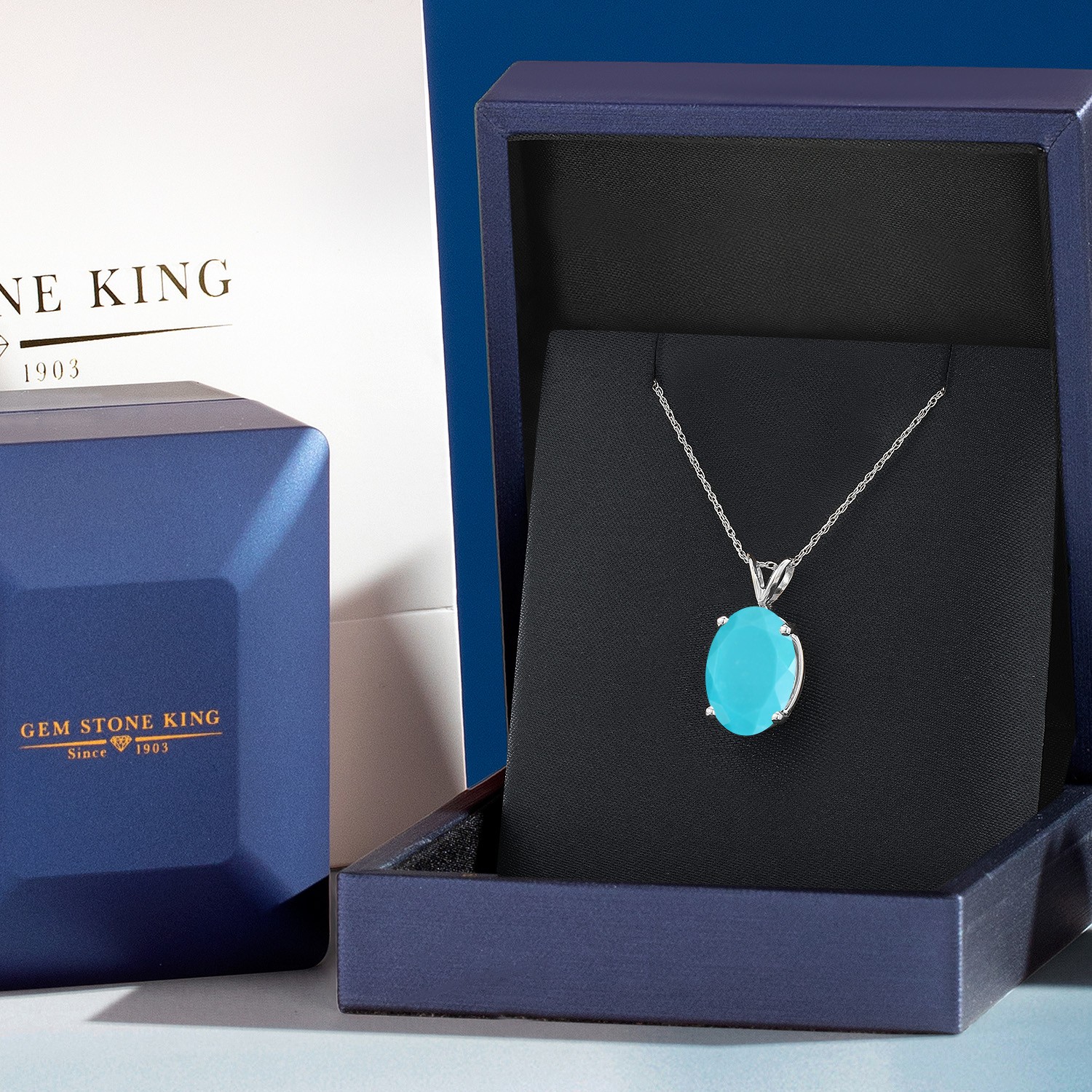 14K White Gold Green Turquoise Pendant Necklace for Women | 3.00 Cttw |