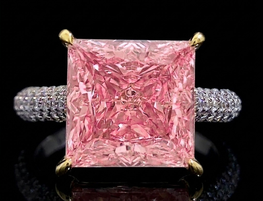6.40 Ct Certified Princess Cut Pink Natural Diamond Engagement Ring Great Shine