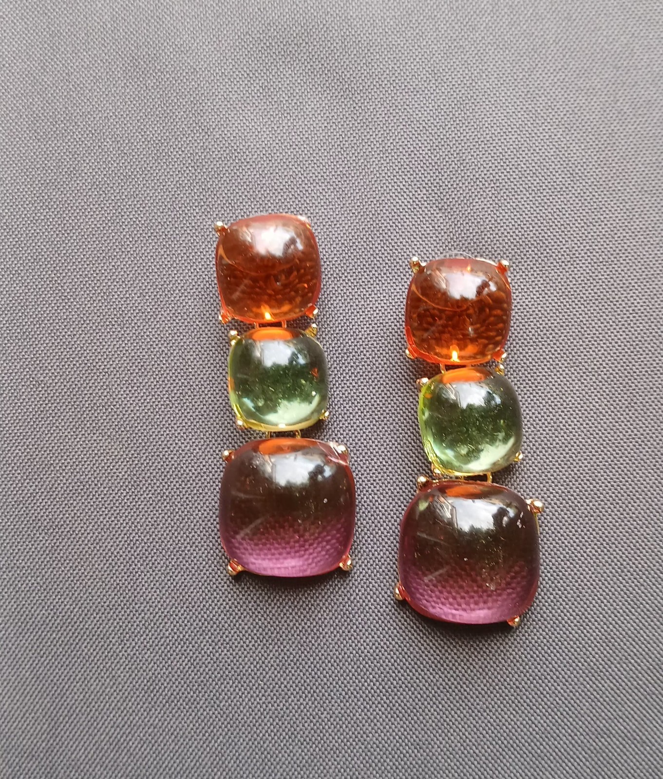 Multicolor Jelly Resin Statement Necklace & Earrings Set Gold Tone Chunky Set