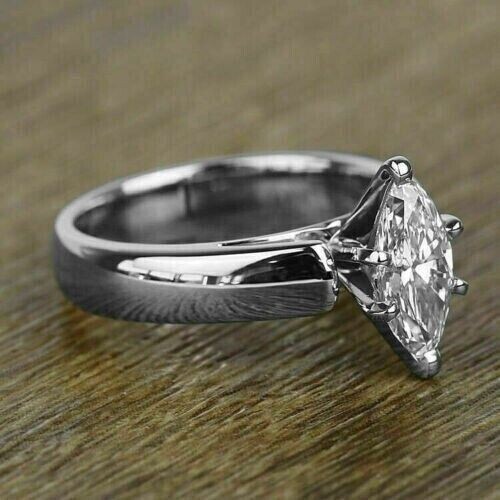 RARE 4 Ct Certified Marquise Shape Natural White Diamond Ring White Gold Finish