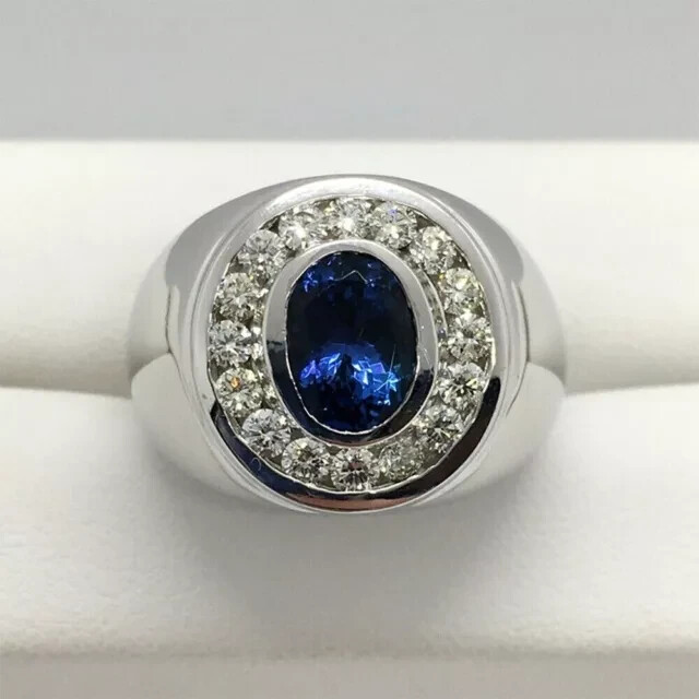 2Ct Oval Cut Lab Created Blue Sapphire Wedding Halo Ring 14k White Gold Plated