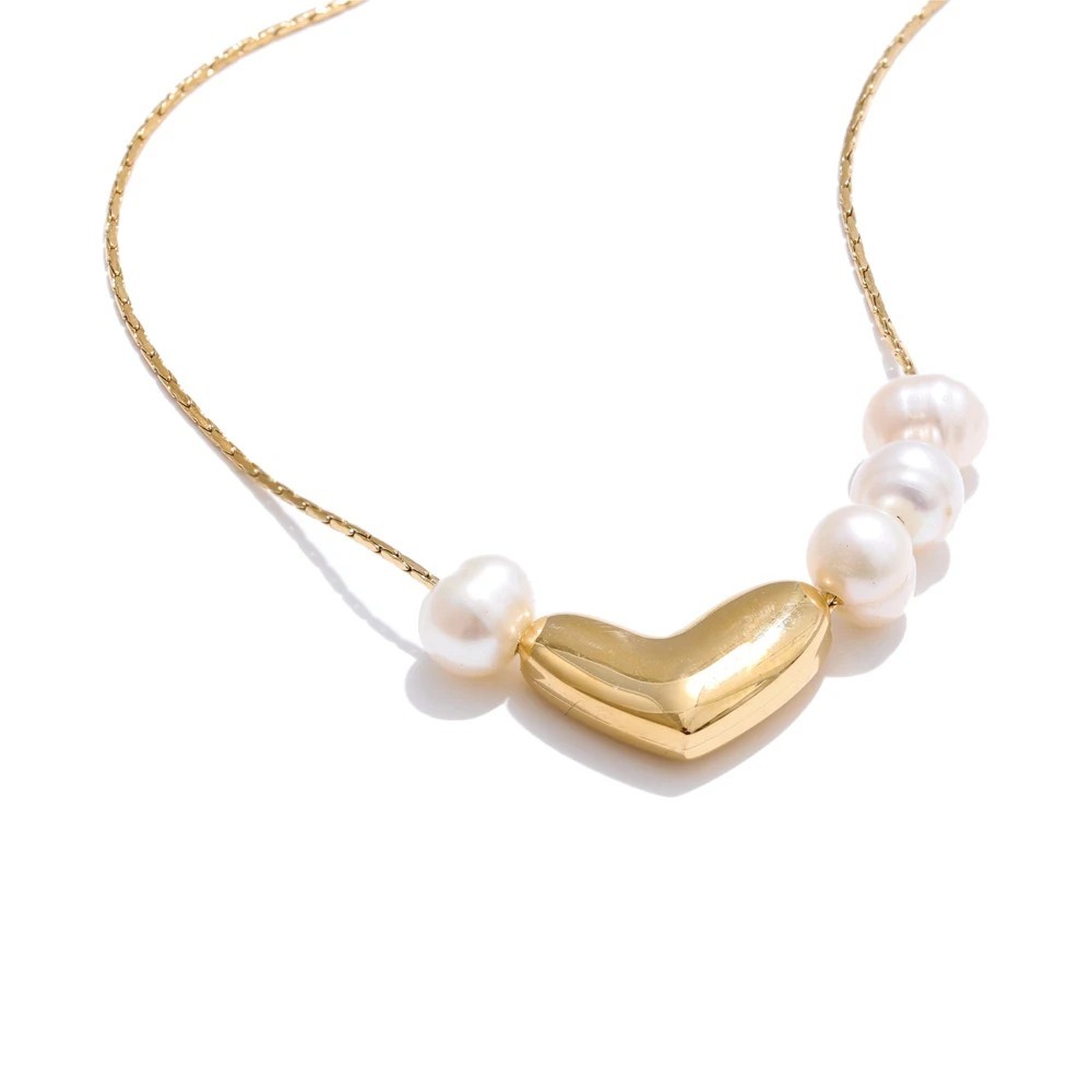 Natural Pearl Heart Love Pendant Necklace for Women