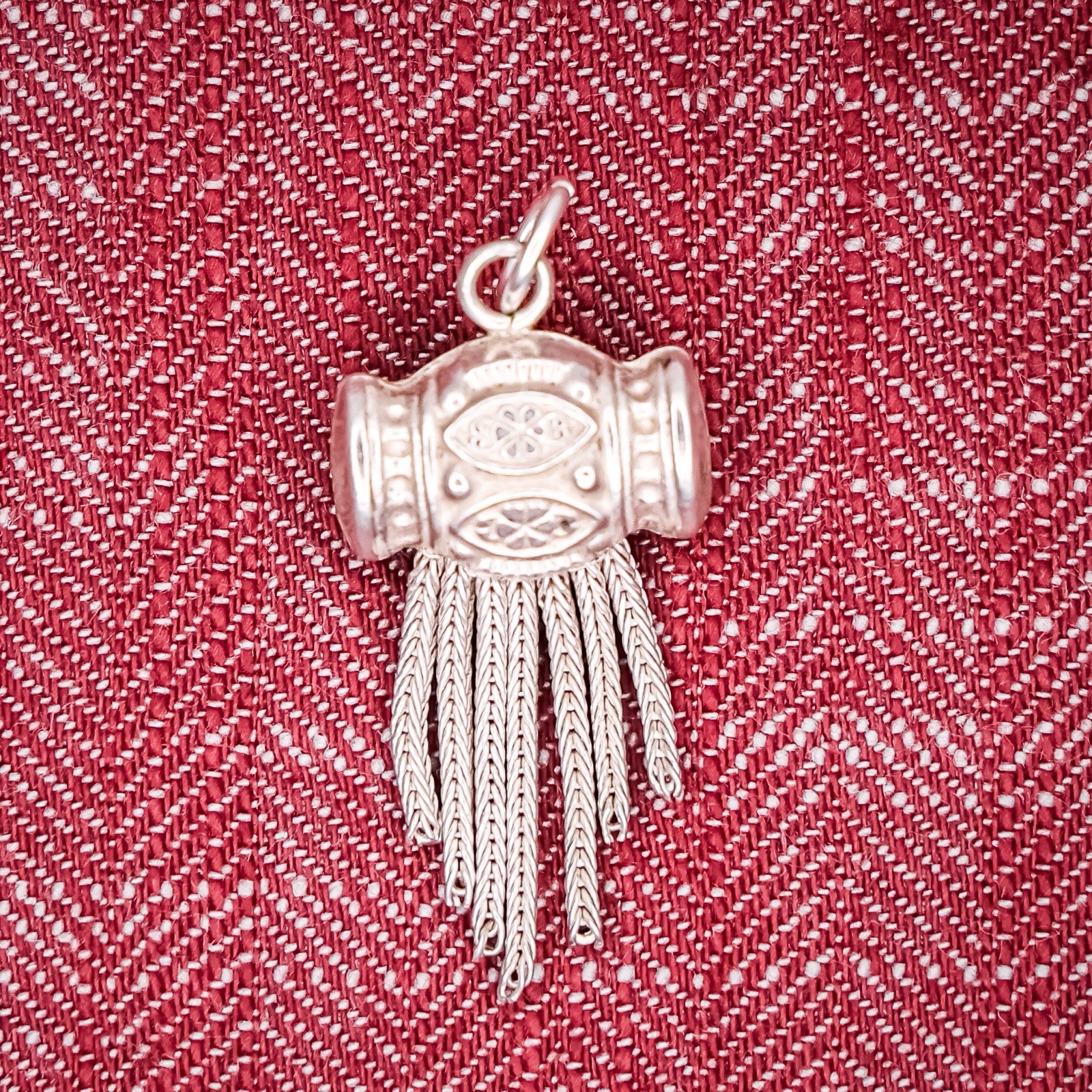 Antique French Puffy Tassel Charm Sterling Silver Die Struck Engraved Clover