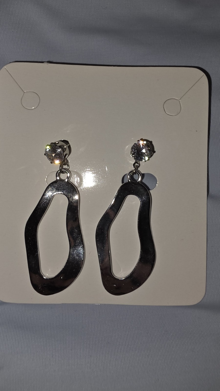 Silver Tone Clear Rhinestone Stud Dangle/Drop Open Link Earrings Butterfly