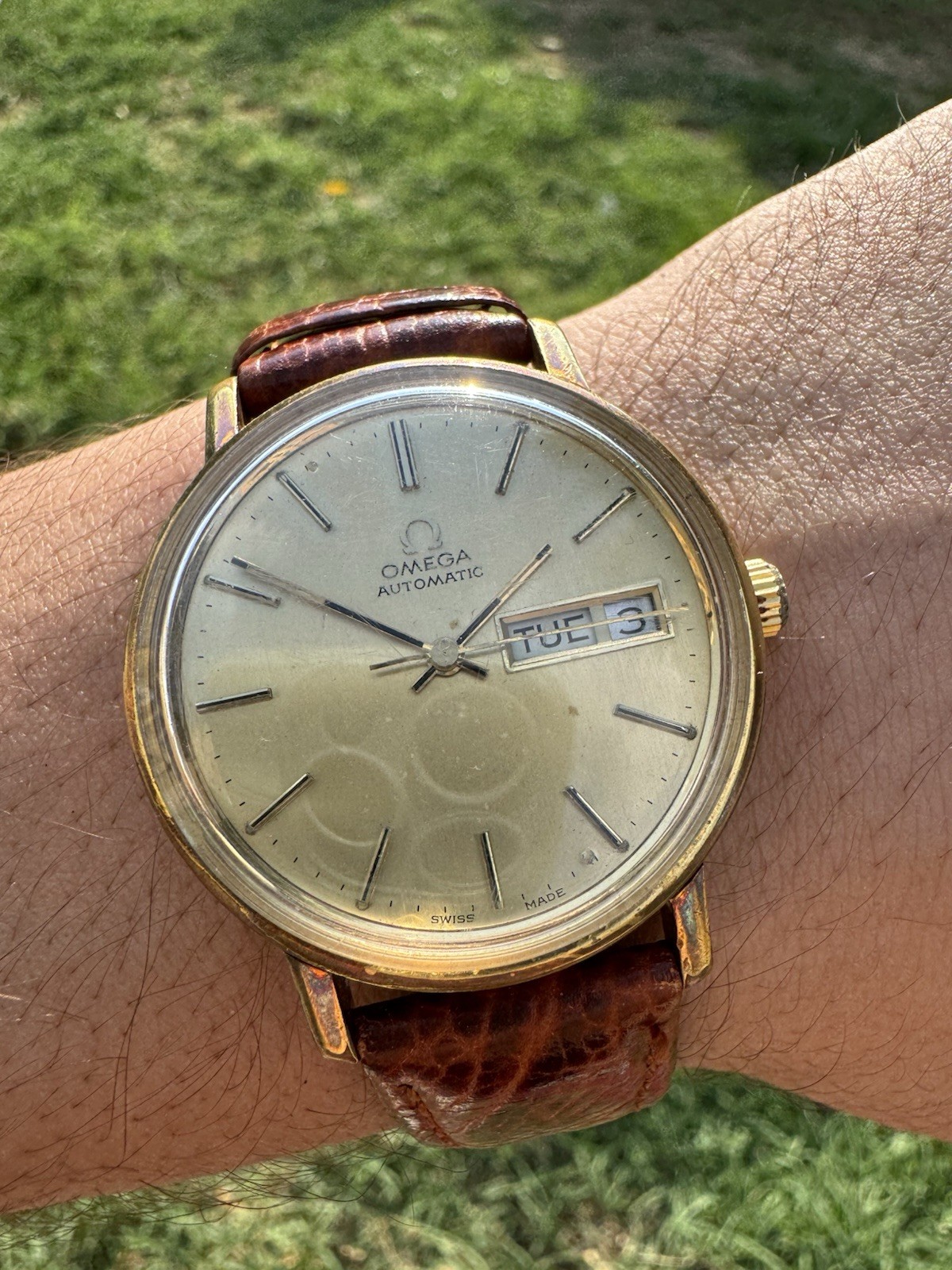 Vintage OMEGA Seamaster Day Date Gold Plated Auto Men’s Watch Authentic