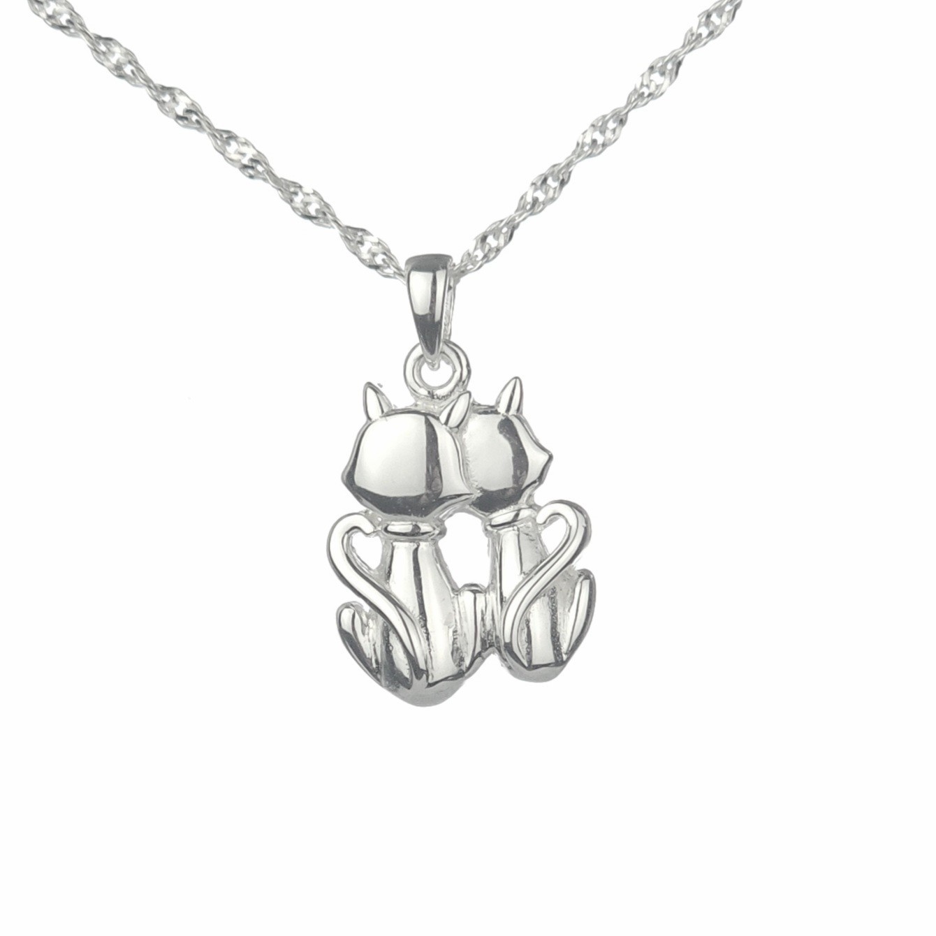 Solid 925 Silver “U & Me Love Forever” Engraved Cat Pendant With 20″ Italy Chain