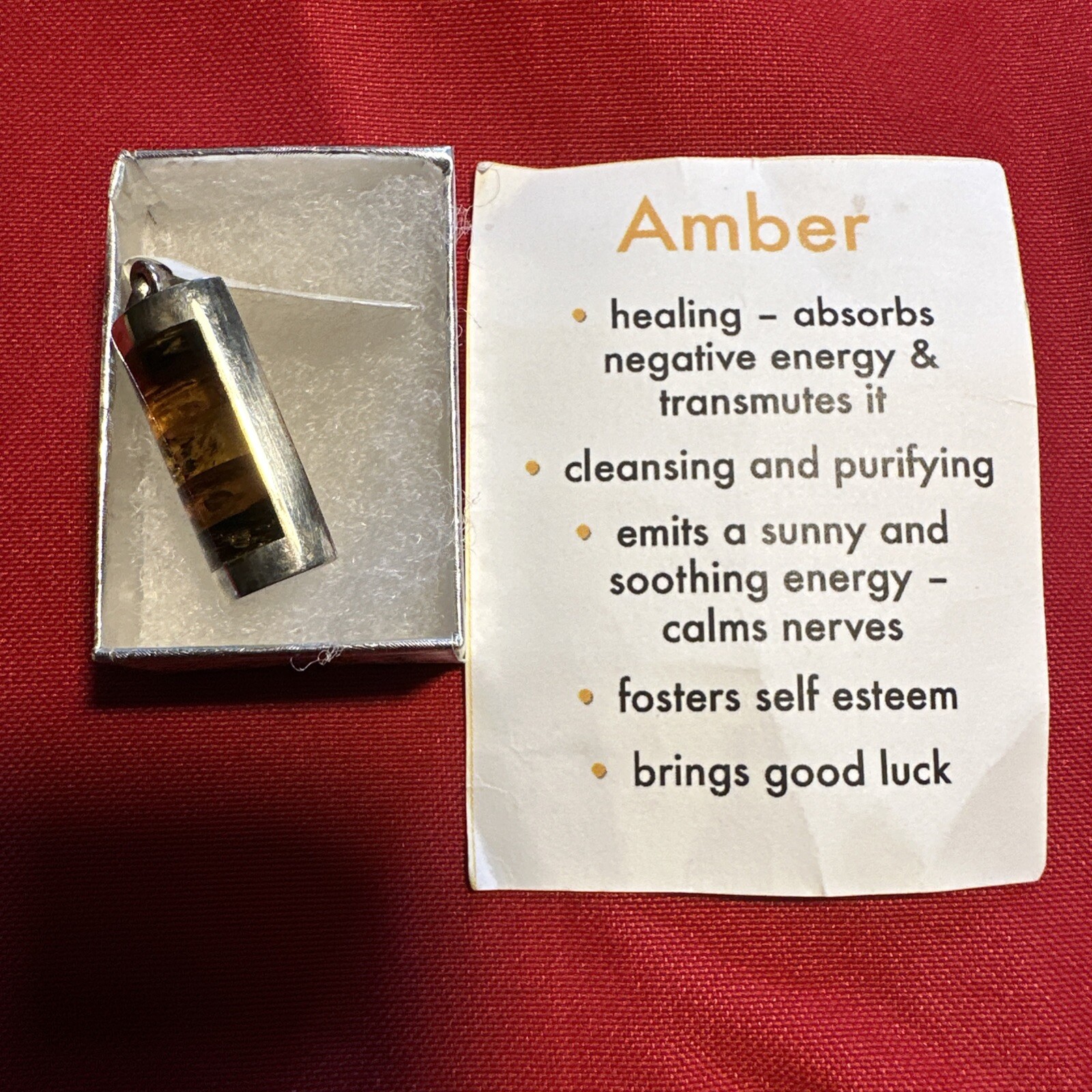 Solid Sterling Silver Honey Baltic Amber Rectangular Pretty Pendant