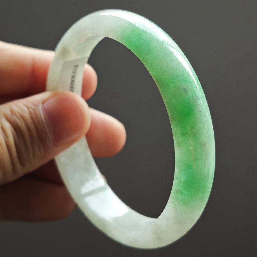 61mm Green White Emerald Icy Jadeite Jade Bracelet Bangle Burma Jade Bangle 2851