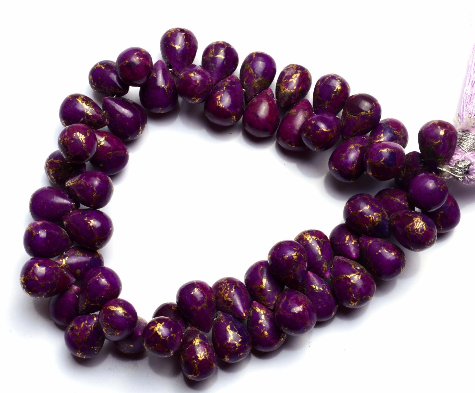 Natural Gem Purple Copper Turquoise 8x10MM Approx Smooth Drop Shape Briolettes7″