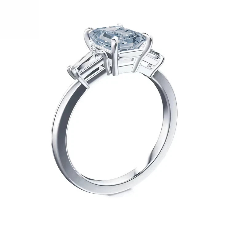 950 Platinum IGI Lab Grown Diamond Ring Fancy Intense Blue 3.20 Ct Emerald Cut