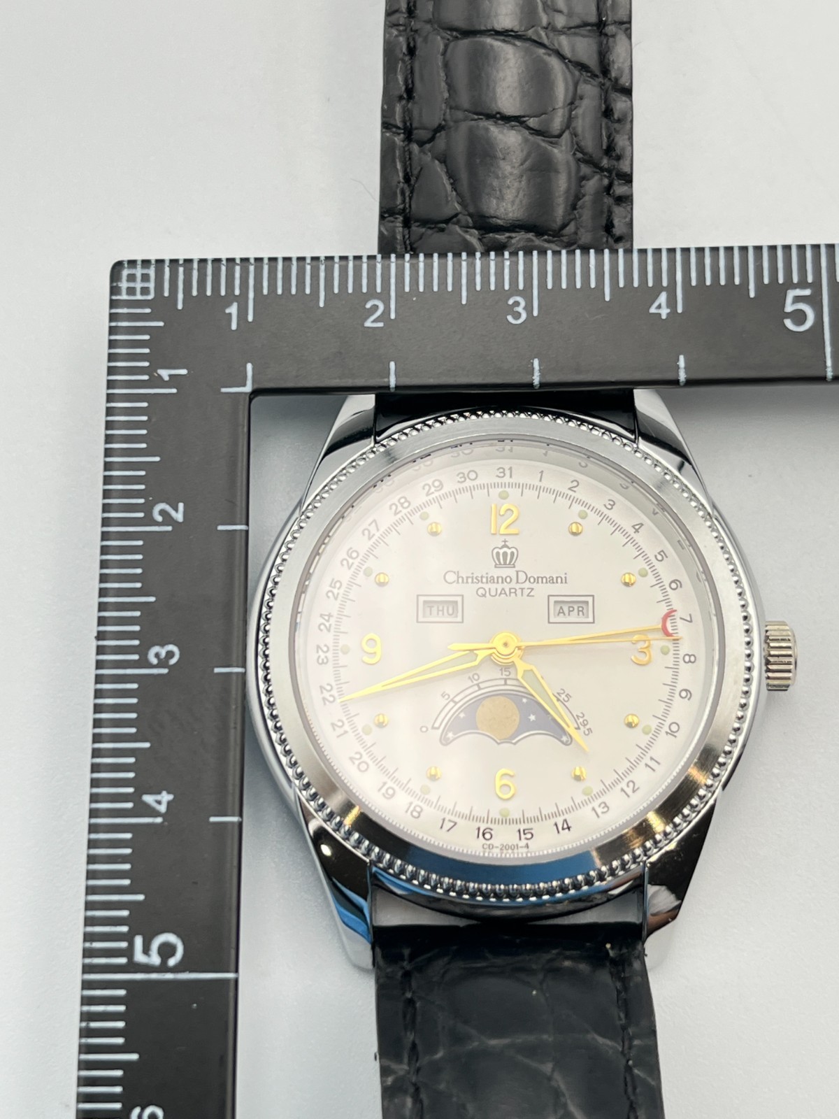 Christiano Domani CD-2001 Moon Phase Quartz men White Dial Watch Japan – Rank B+