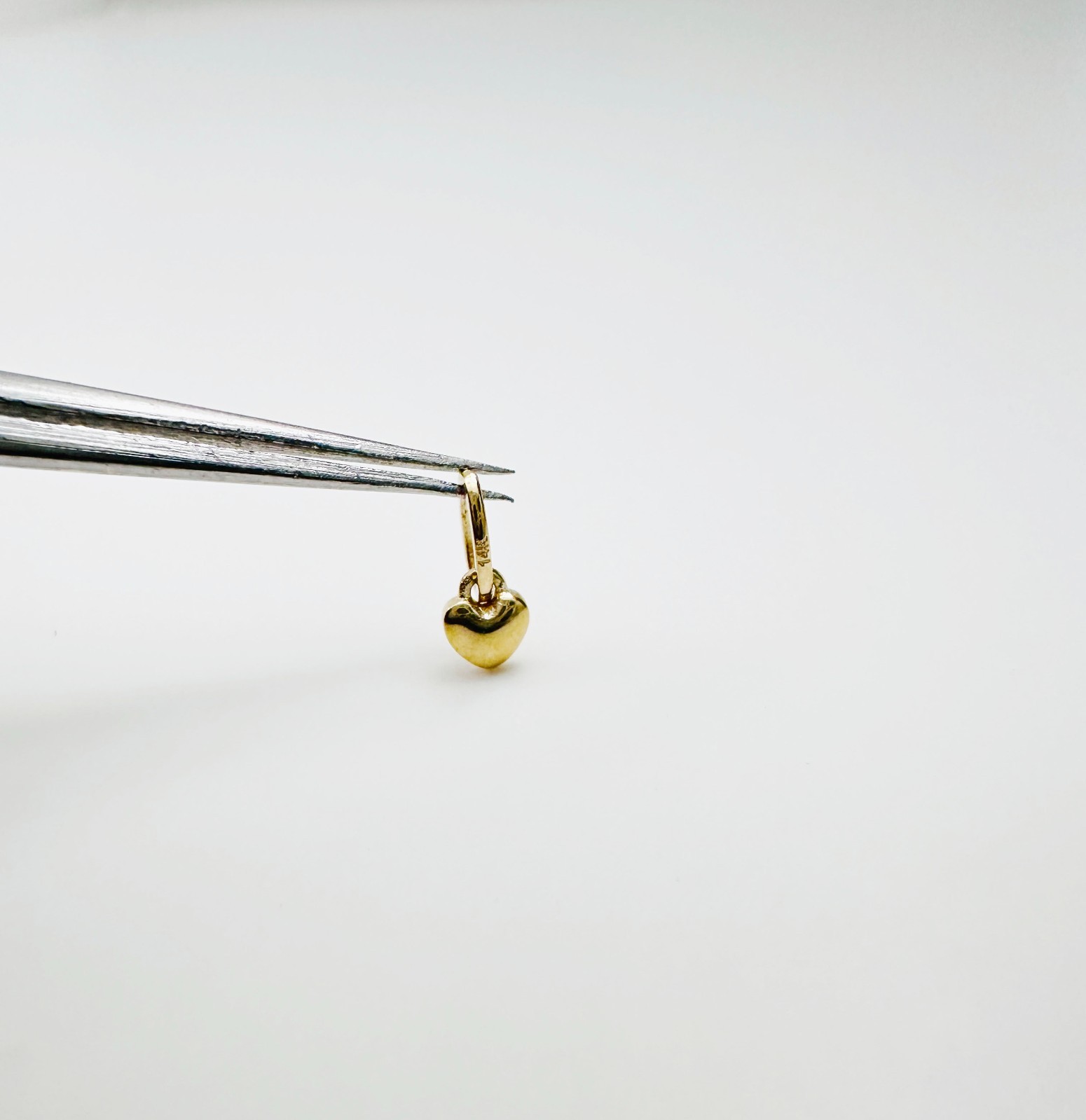14K Solid Yellow Gold Teeny Tiny -Very Small Beveled Heart Charm Pendant 8x3mm