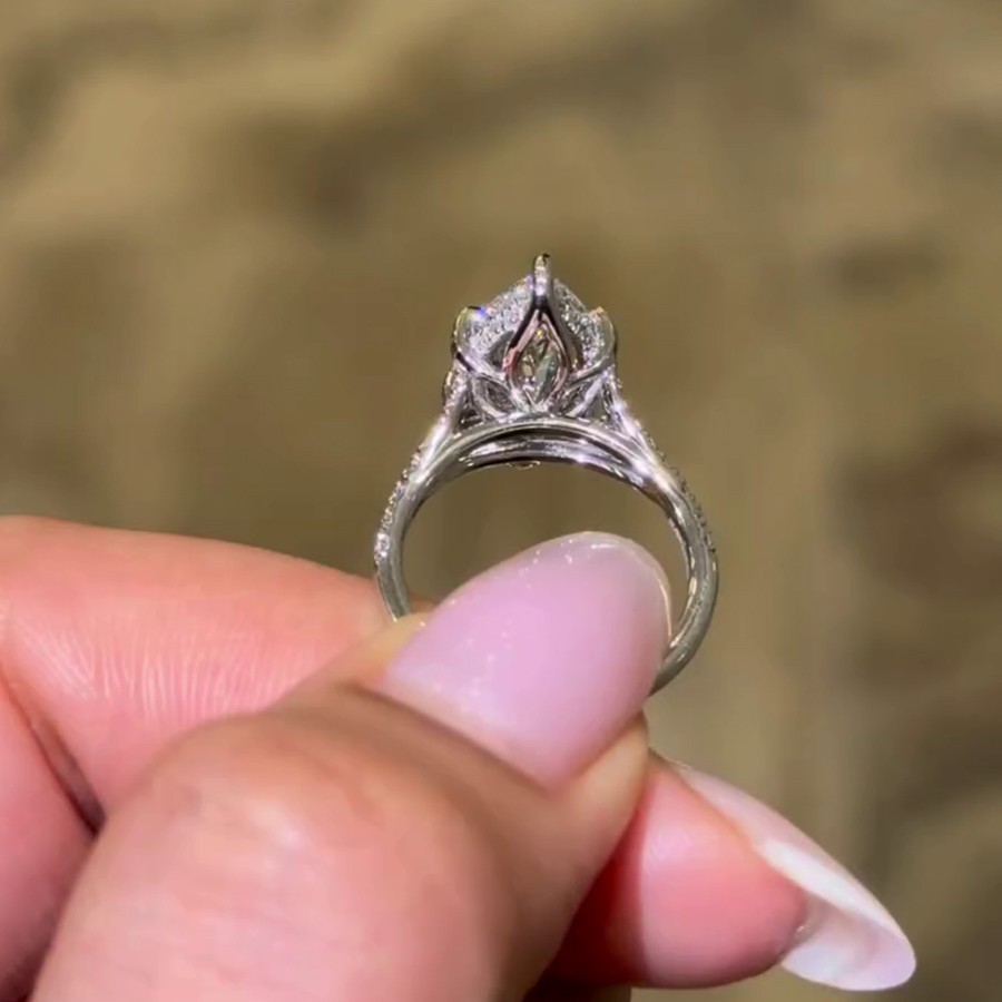3.0Ctw Marquise Cut Moissanite Split Shank Engagement Ring 14K White Gold Plated