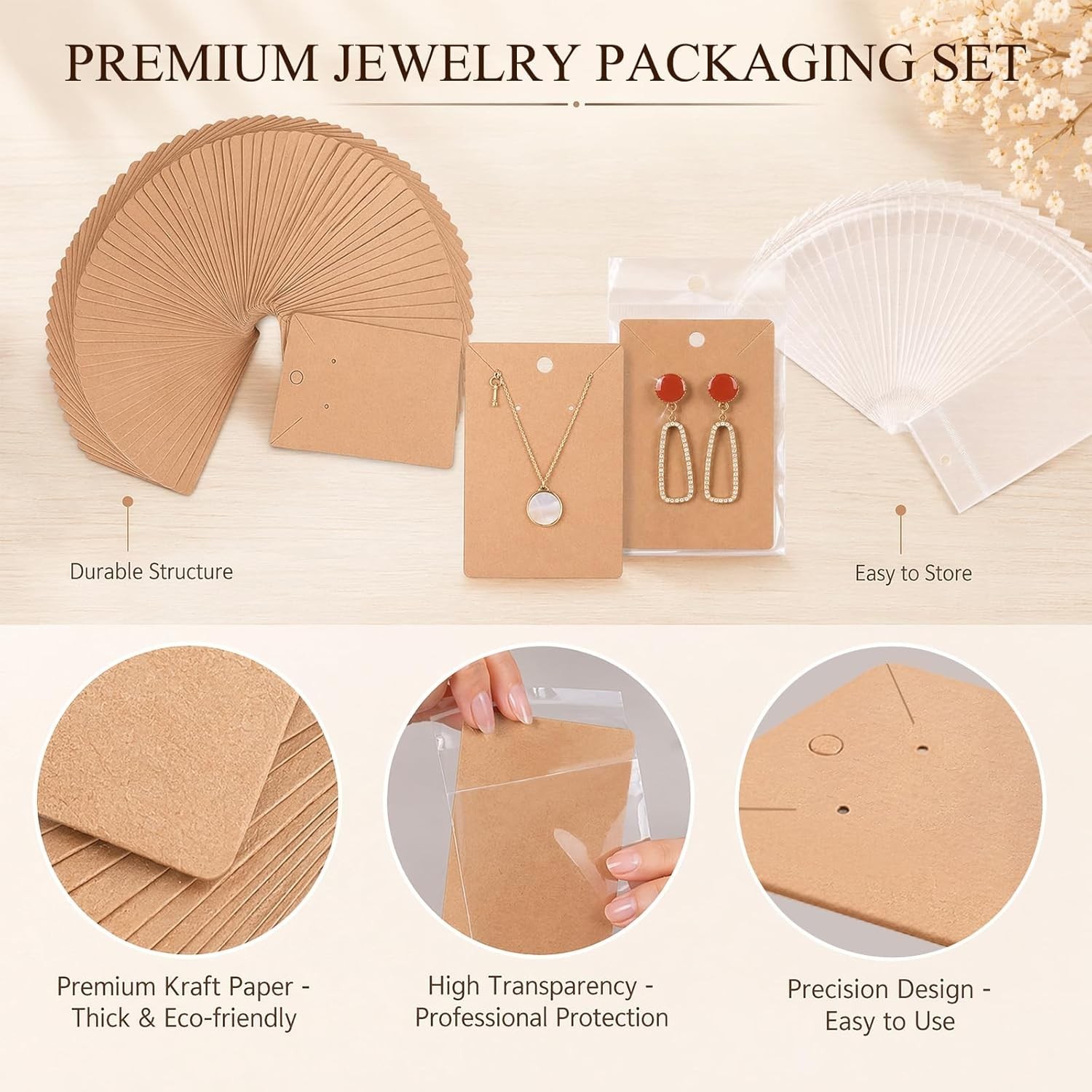 Earring Display Cards 3.5 x 2.4 in with Packaging Bags Jewelry Display Tags