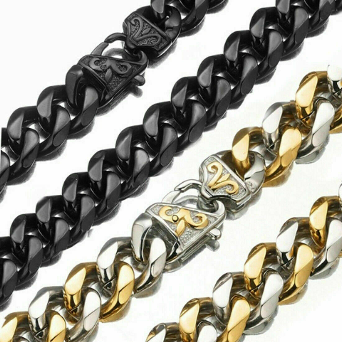 Silver Gold Black Stainless Steel Cuban Link Chain Necklace for Men Jewelry Gift