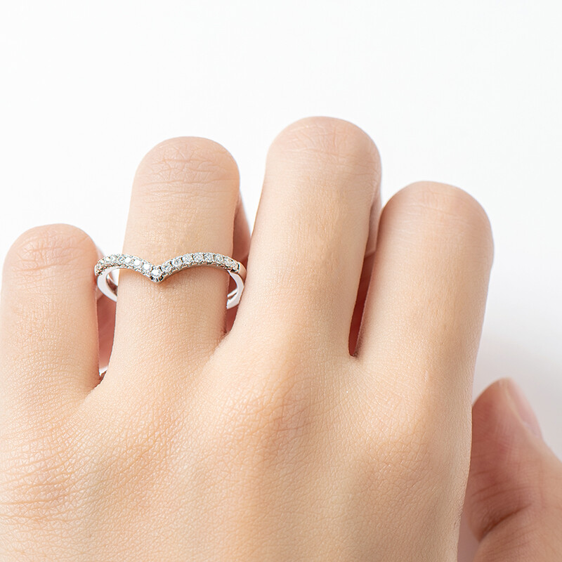 2.2mm Moissanite 925 Sterling Silver V Wedding Band Ring Guards Size 3-12 SS151