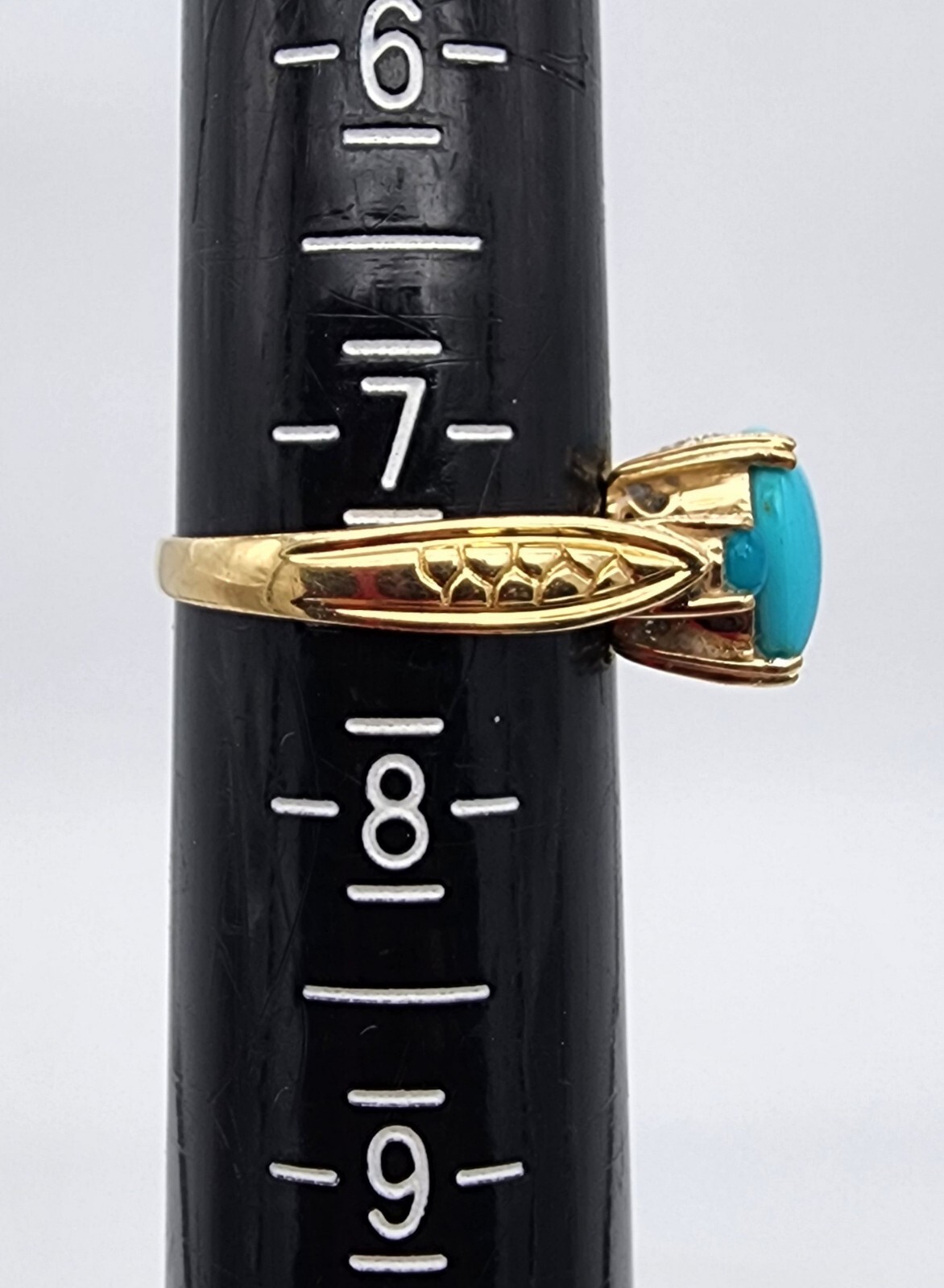 14k .585 Yellow Gold Effy Cushion Turquoise .06 ctw Diamond Sz 7 Ring Au 23231