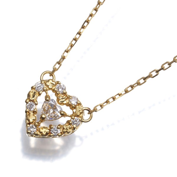 Auth AHKAH Necklace Diamond 0.14ct Princess Heart 18K 750 Yellow Gold