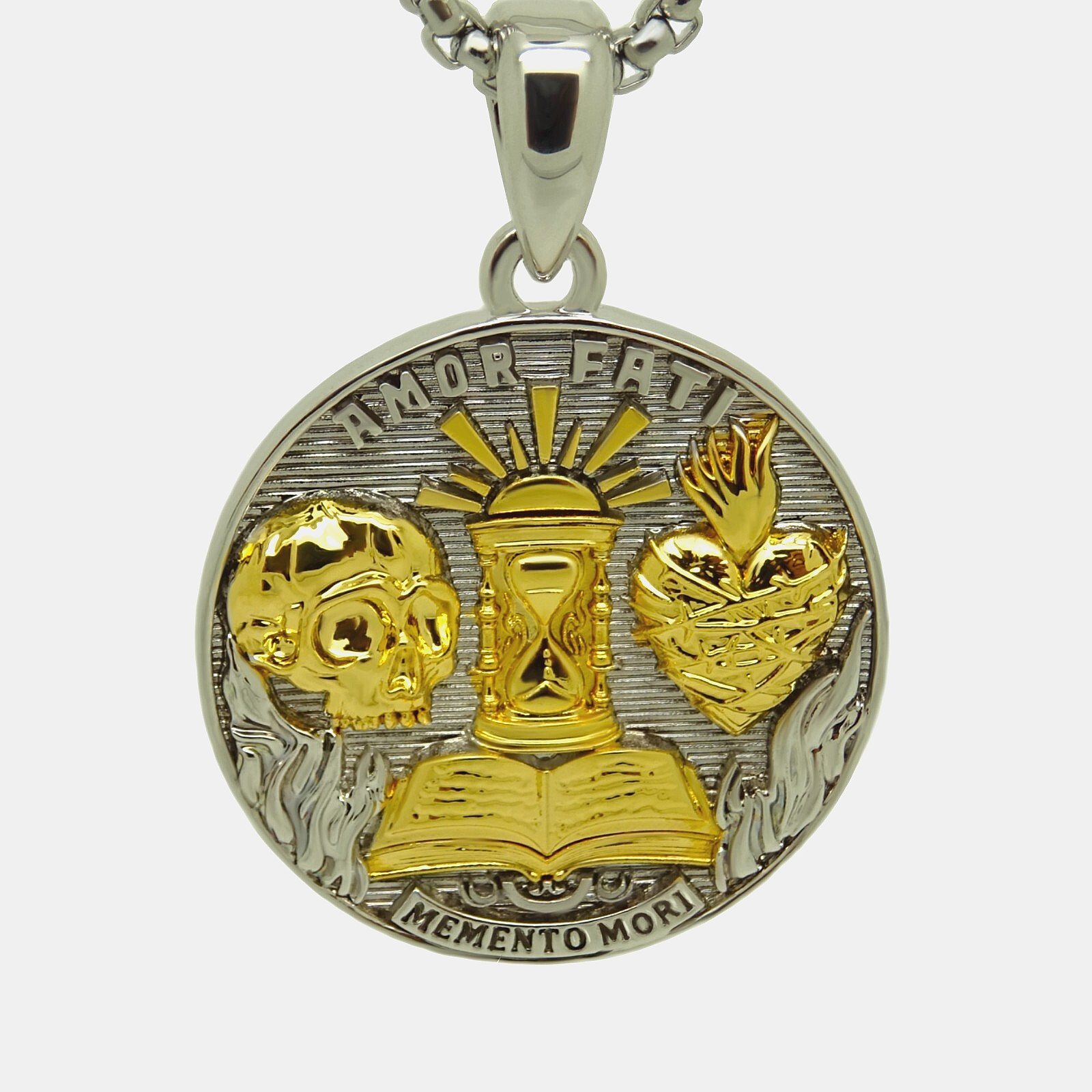 Stoic Medallion Brass Pendant Memento Mori Necklace Amor Fati Gold Plated