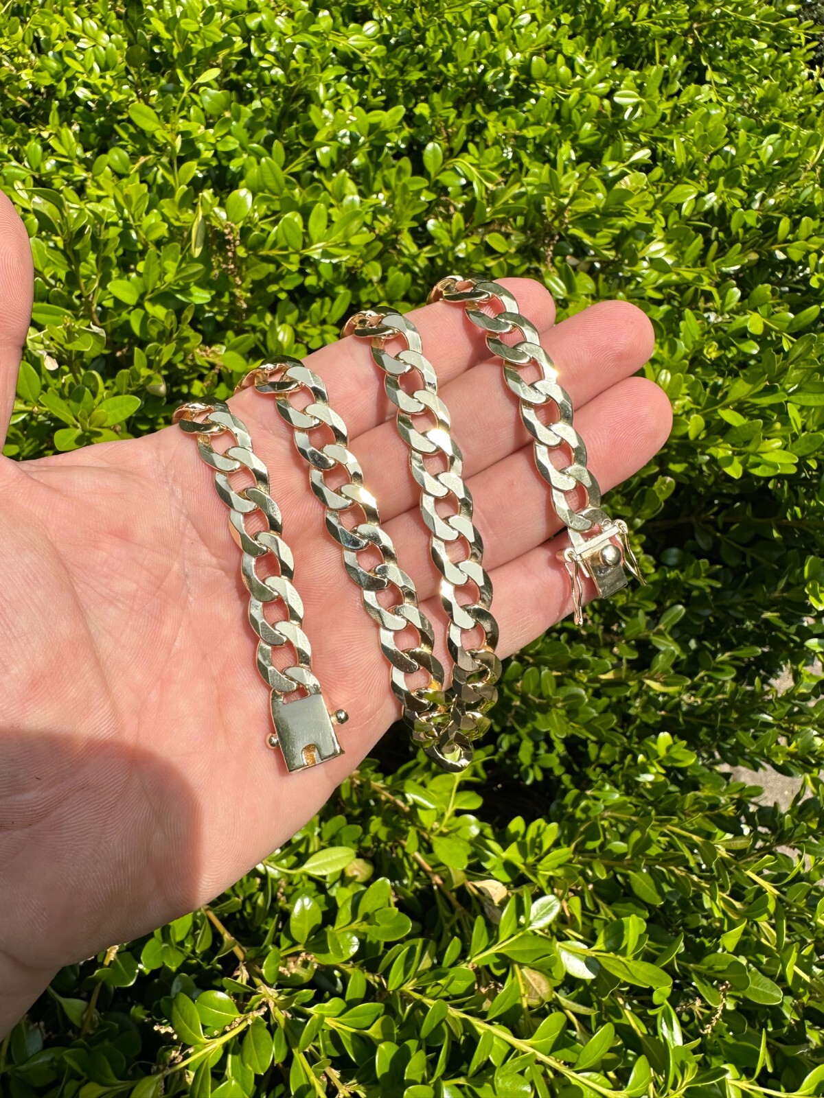 Flat Curb Cuban Link Chain Necklace Real 14k Gold Plated 925 Silver Box Clasp