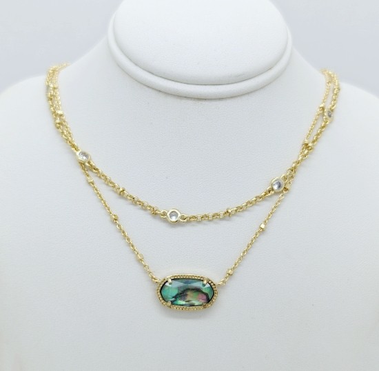 Kendra Scott Elisa Gold Crystal Multi Strand Pendant Necklace in Abalone Shell