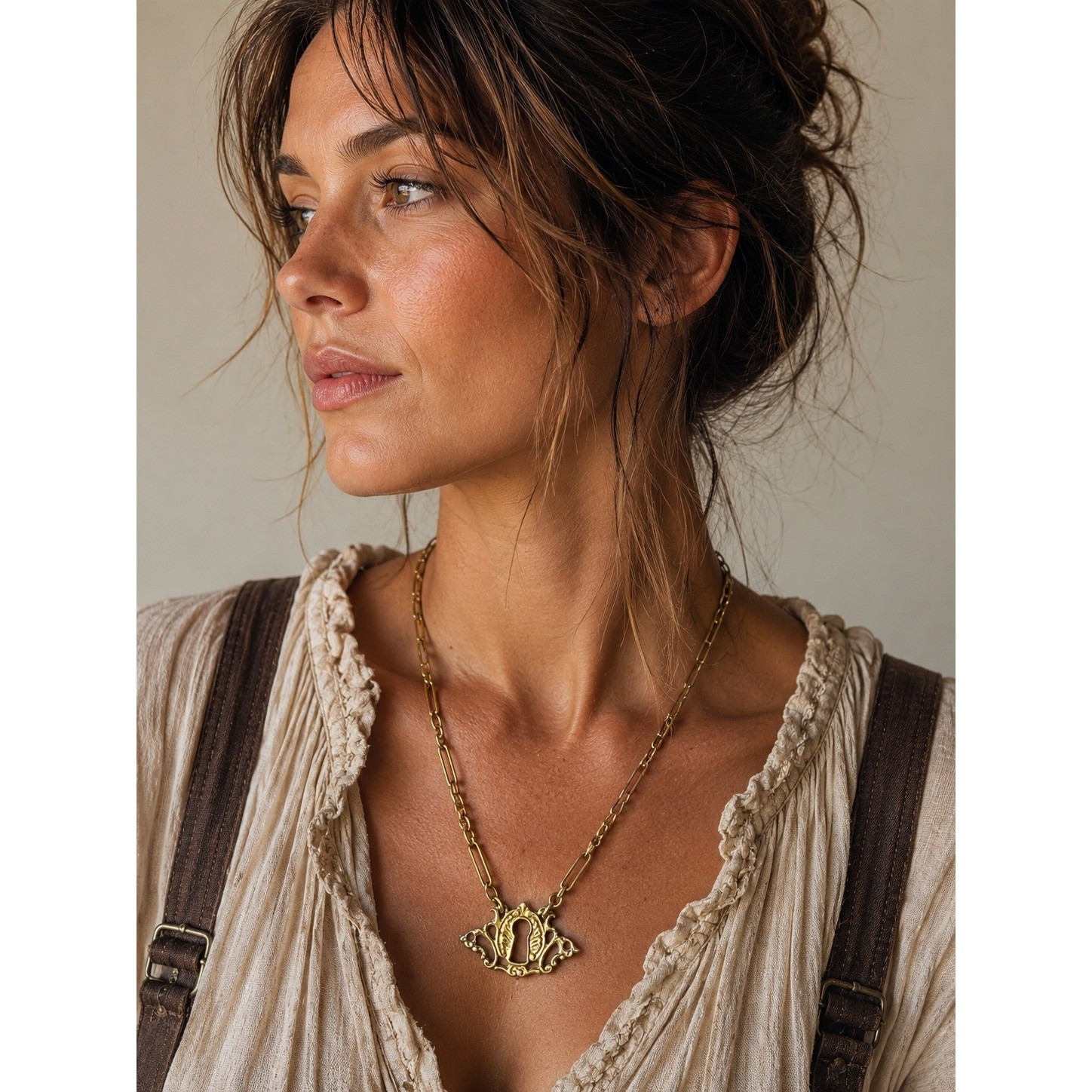 Antique Brass Keyhole Necklace | Raw Brass Paperclip Chain