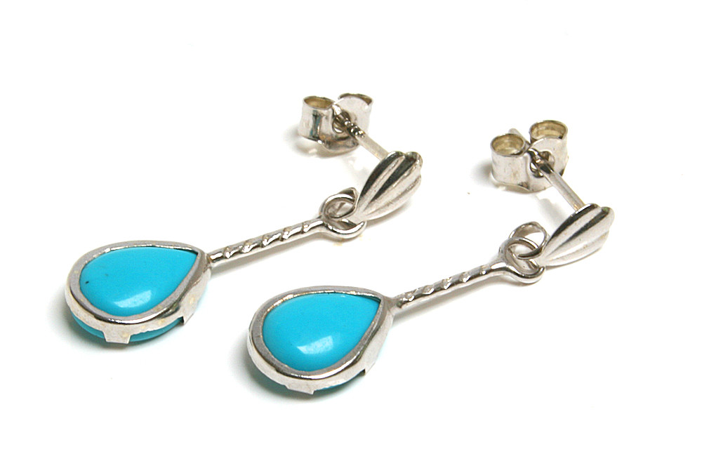 9ct White Gold Turquoise Teardrop Earrings Gift Boxed Made in UK Birthday Gift