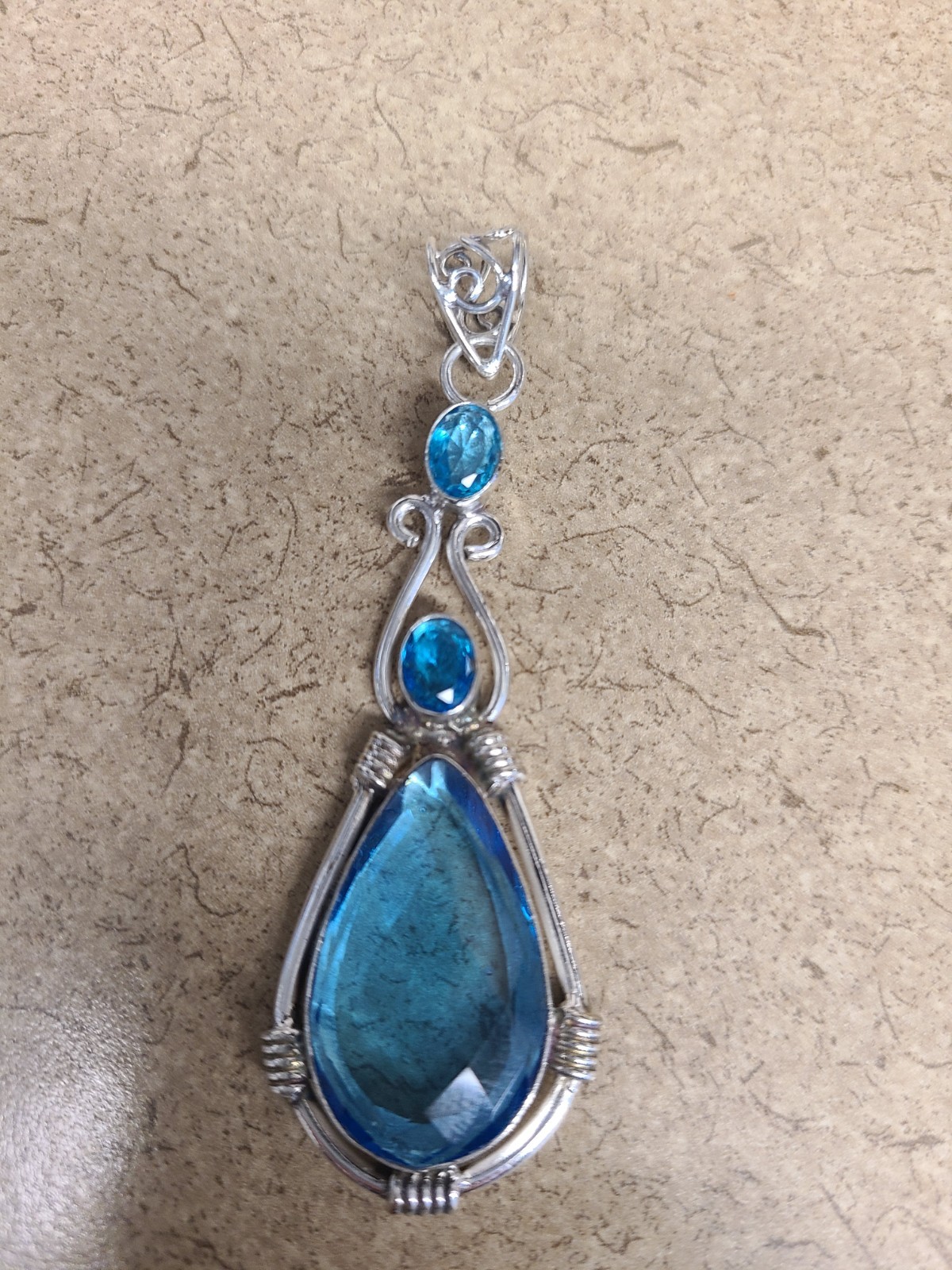 925 Blue Topaz Pendant 3″ 15.72 Grams