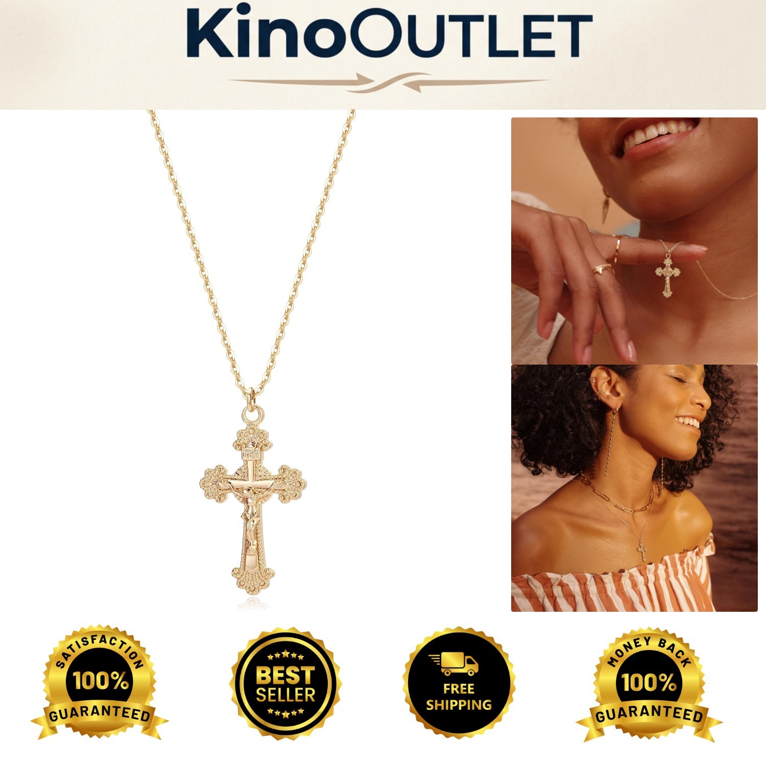Lightweight 14K Gold Plated Cross Necklace with Adjustable Length – Gift for Her