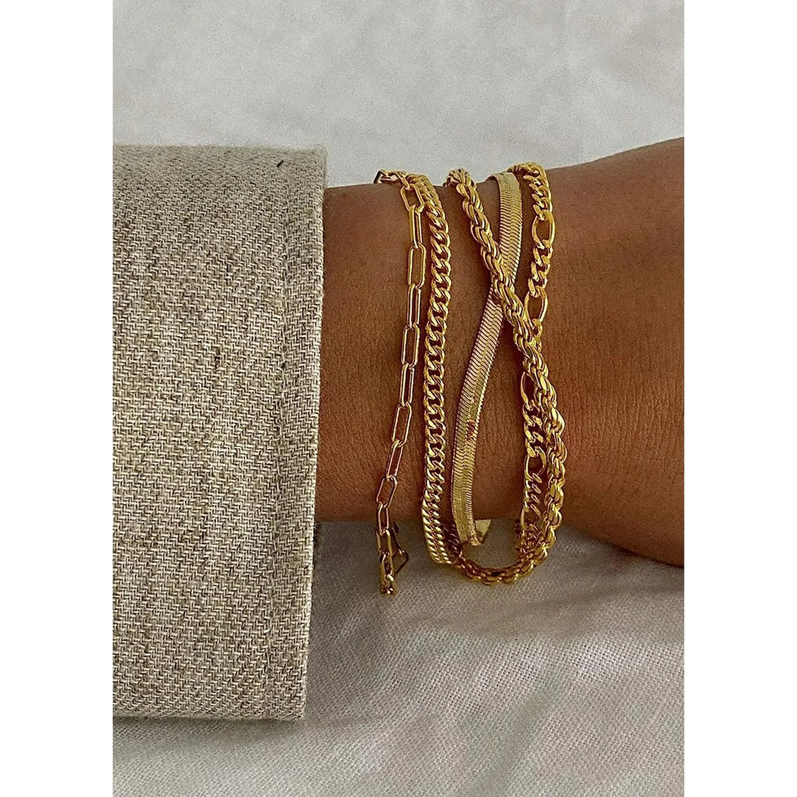 14K Gold Plated Bracelets Women Cuban Link Paperclip Chain Stackable Set