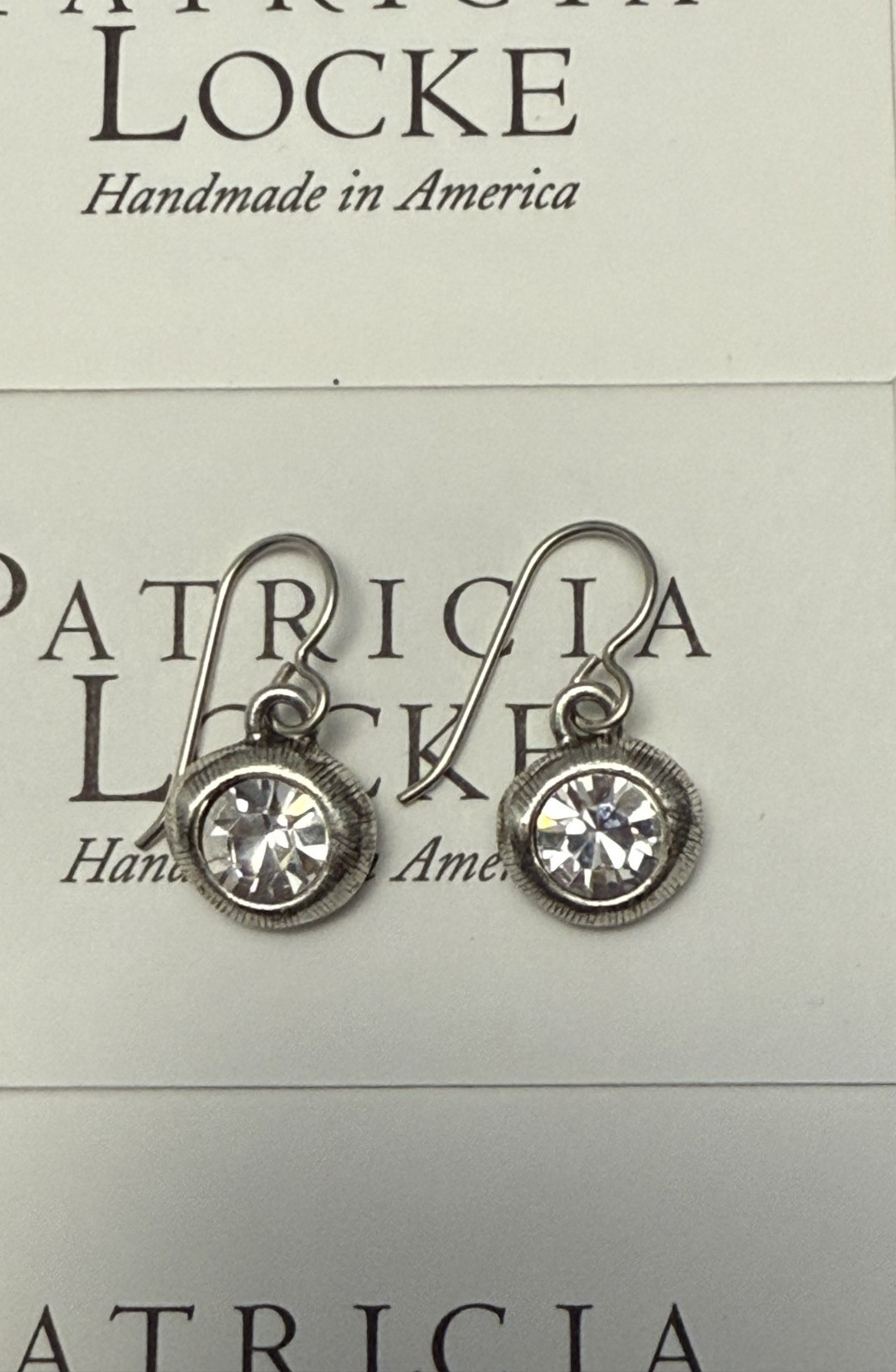 NEW Patricia Locke Silver / Crystal NUGGET French Wire Earrings – RETIRED SIGNED