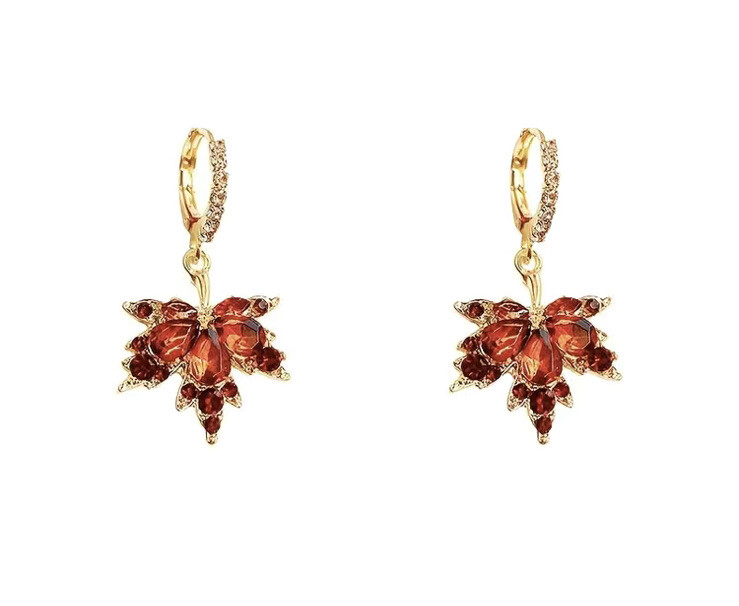 Red Maple Leaf Autumn Fall Lover Dangle Lever Back Earrings Copper & Alloy