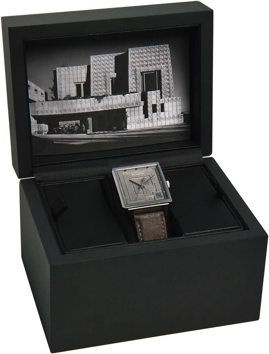 Frank Lloyd Wright ‘Ennis House’ Limited Edition Men’s Silver Watch, Grey Strap
