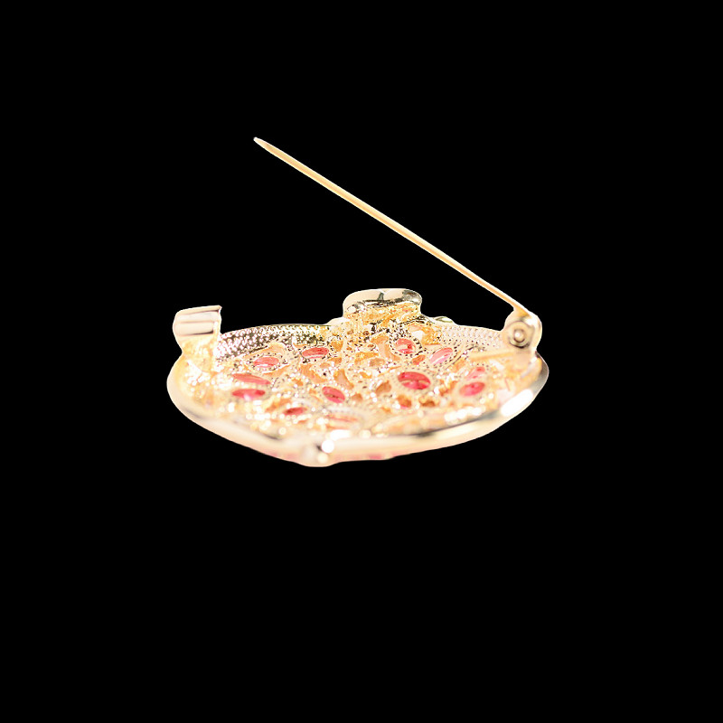 Gold Plated Red Cubic Zirconia CZ Pomegranate Fruit Brooch Pin