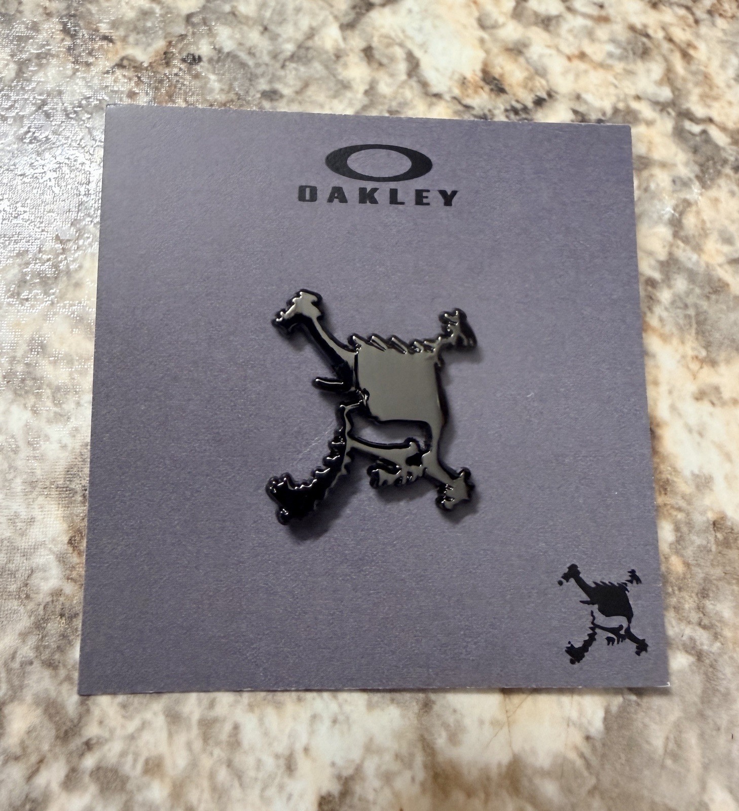 Oakley Skull Logo Metal Pin Glossy Black Enamel, Free Decal w/ Purchase
