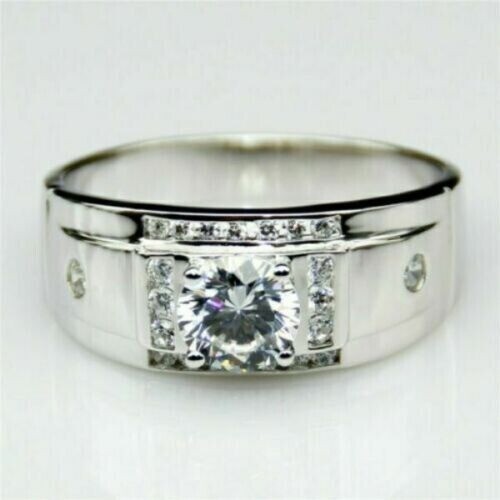 Lab-Created 1.60 Ct White Diamond Men’s Engagement Ring 925 Sterling Silver
