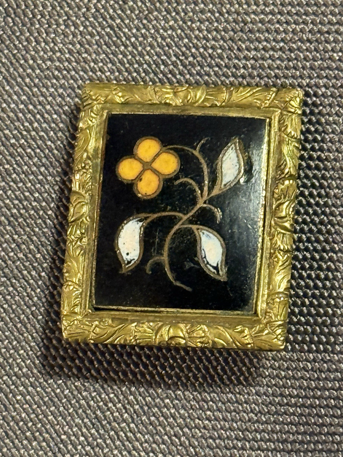 Antique Victorian Costume Jewelry Gold Filled Pietra Dura Brooch Pin