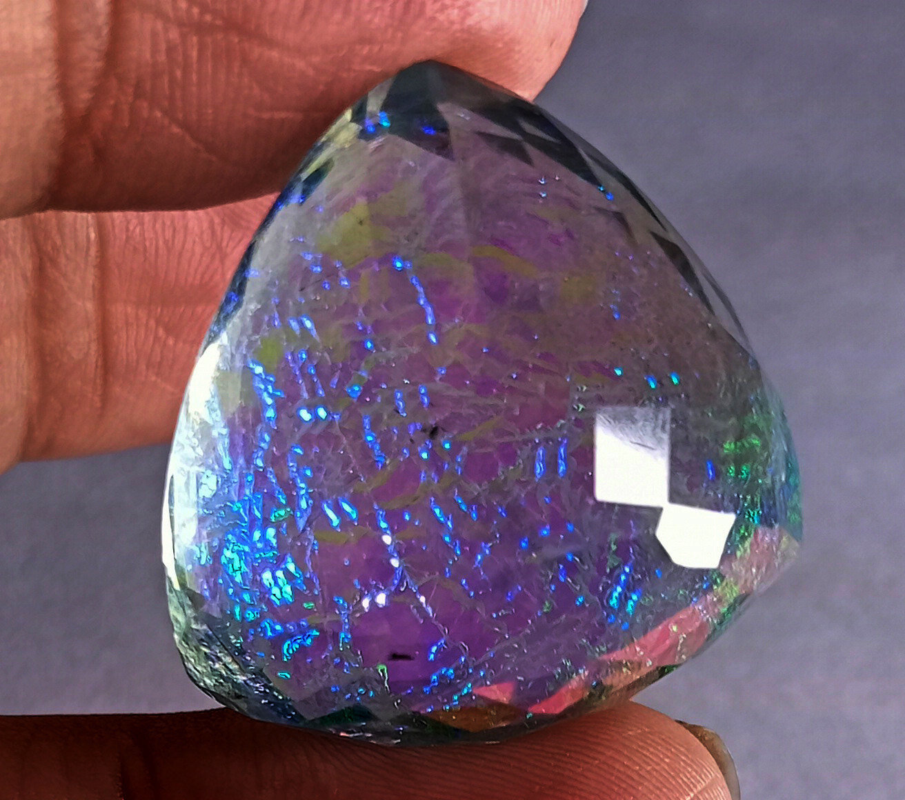 Natural Monarch Fire Opal Doublet Trillion Certified 58.55 Ct Loose Gemstone