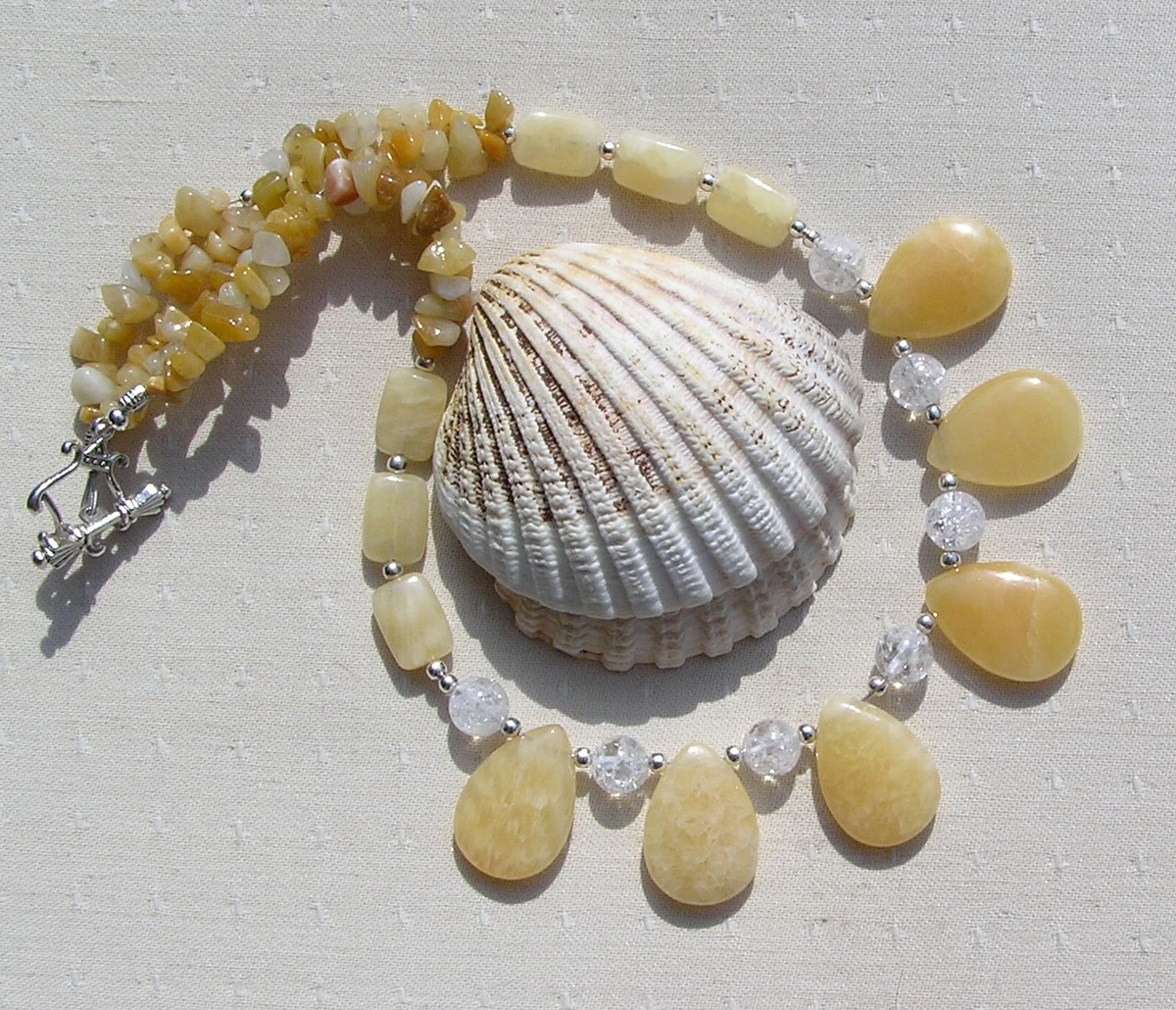 SALE Honey Quartz & Yellow Opal Crystal Gemstone Statement Beaded Necklace