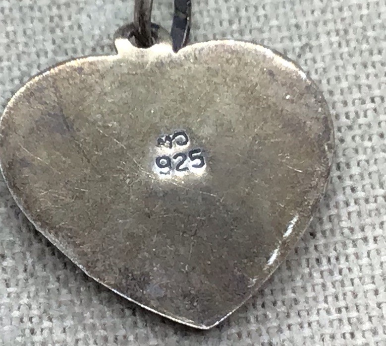 Vintage Sterling Silver 925 Unique Abalone Shell Heart Pendant Y1661