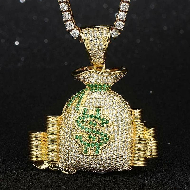 2 CT Round Cut VVS1 Diamond Money Bag Pendant Charm 14k Yellow Gold Finish