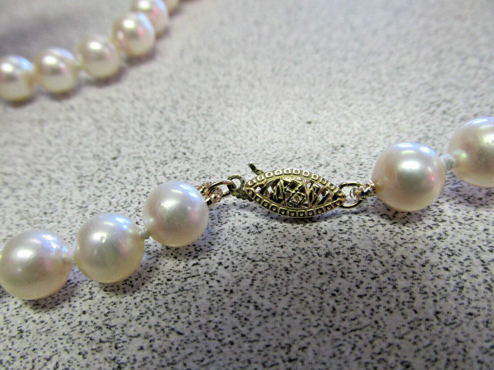 30 inch 7-7.5 mm Akoya Pearl Necklace Knotted on Silk with 14k Clasp MAKE OFFER