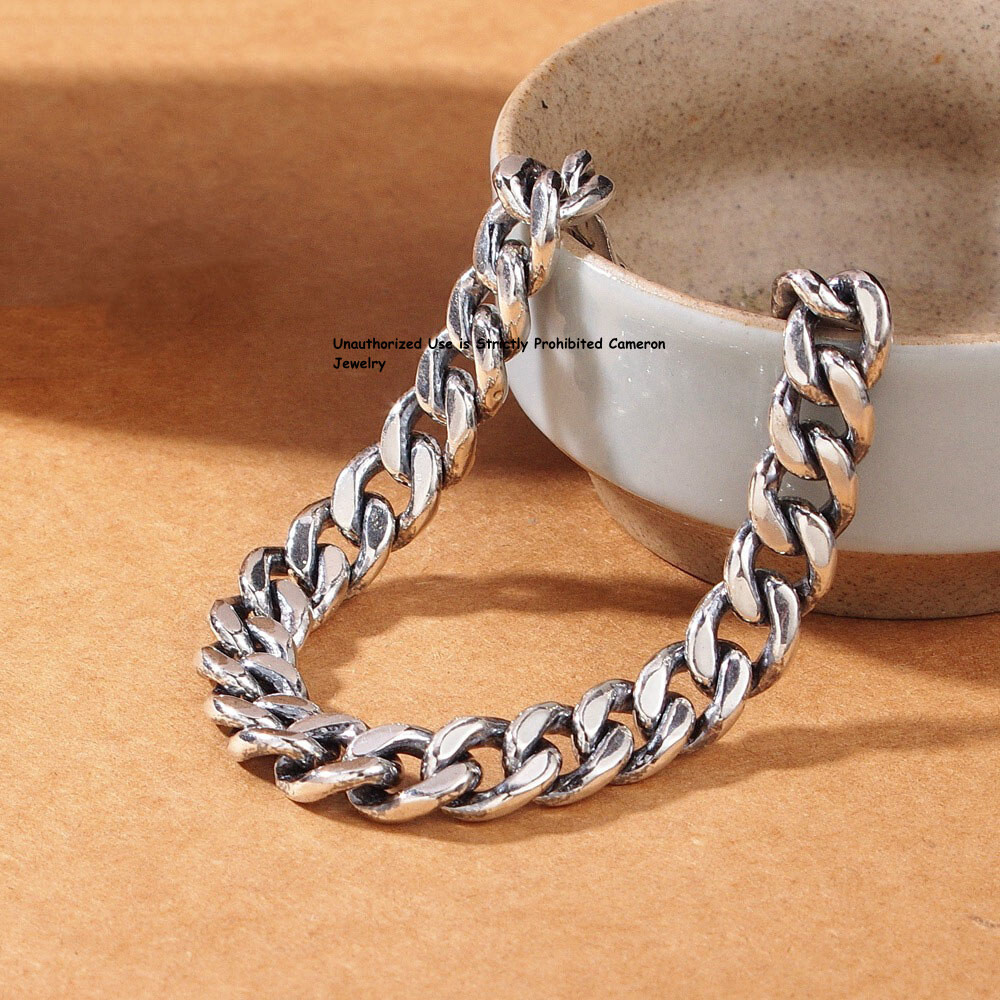 Pure S925 Sterling Silver Chain 8mm Curb Extend Link Bracelet 6.7-8.3inch